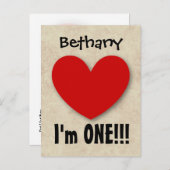 1 jaar 1e verjaardag Big Red Heart A07E Aankondigingskaart (Voorkant / Achterkant)