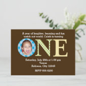 1 jaar 1e verjaardag jongens party uitnodiging (Staand voorkant)