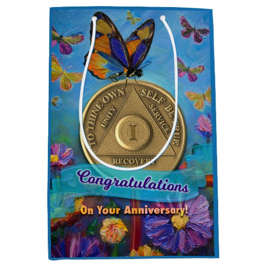 1 Jaar AA Jubileum Munt Vlinders Bloemen Medium Cadeauzakje (Voorkant)