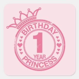 1 jaar - Birthday Princess - roze Vierkante Sticker