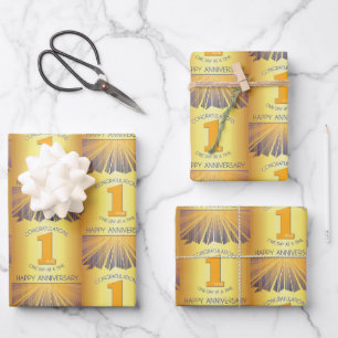 1 Jaar   Golden Ray 12 Stappen Jubileum Inpakpapier Vel
