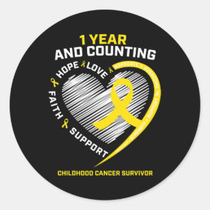 1 jaar Kanker Survivor Gold Childhood Cancer Aware Ronde Sticker