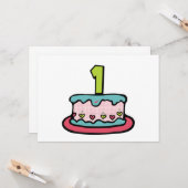 1 jaar oude verjaardagsCake Kaart (Voorkant / Achterkant in situ)