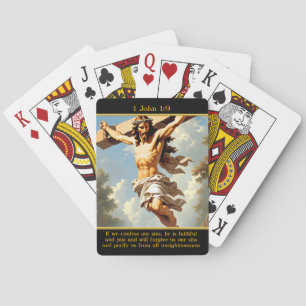 1 Johannes 1:9 Majestueus kruis stralend landschap Pokerkaarten