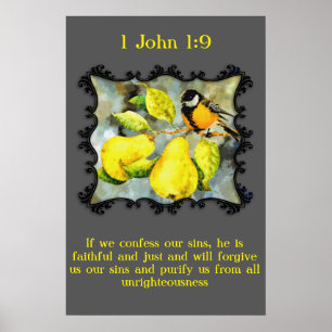 1 John 1:9 Zwarte en gele kanarie spotvogels Poster