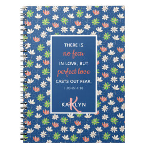 1 John 4:18 Blue Ditsy Floral Pattern Notitieboek