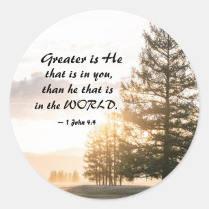 1 John 4:4 Greater is hij die in jou zit Ronde Sticker