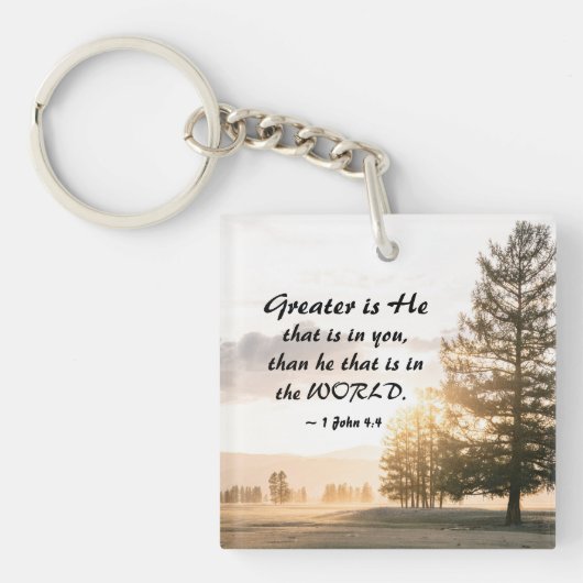 1 John 4:4 Greater is hij die in jou zit Sleutelhanger (voorkant)