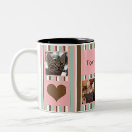 #1 Kat mam Foto Collage Neapolitan Stripe Tweekleurige Koffiemok