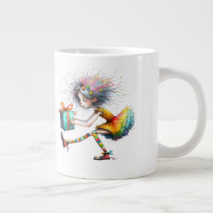 * 1 Kleurrijke Whimsical Kerst Meisje Cadeau AP Extra Grote Beker