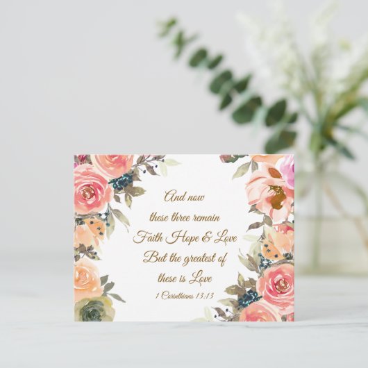 1 Korintiërs 13:13 Geloof Hoop Liefde Bijbelvers Briefkaart (Staand voorkant)