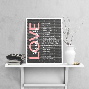 1 Korintiërs 13:4-8 Bijbelvers, bakstenen muur Poster
