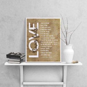 1 Korintiërs 13:4-8 Bijbelvers,  Beige Poster