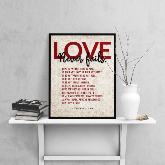 1 Korintiërs 13:4-8 Bijbelvers,  Damask Poster