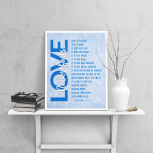 1 Korintiërs 13:4-8 Bijbelvers, Hemelsblauw Poster