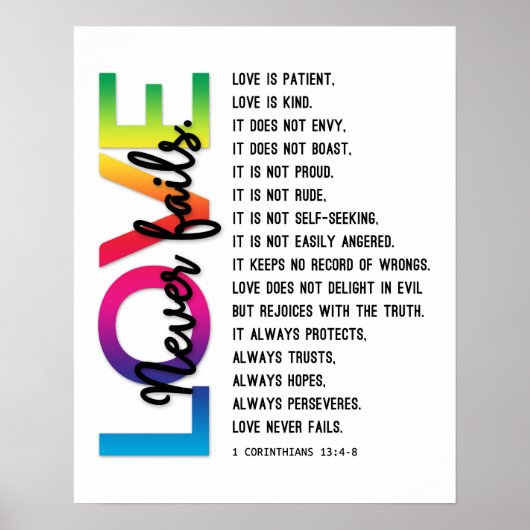 1 Korintiërs 13:4-8 Bijbelvers, Regenboogkleur Poster (Voorkant)