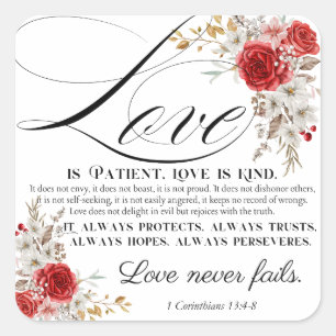 1 Korintiërs 13:4-8 Liefde is geduldige Bijbelse B Vierkante Sticker