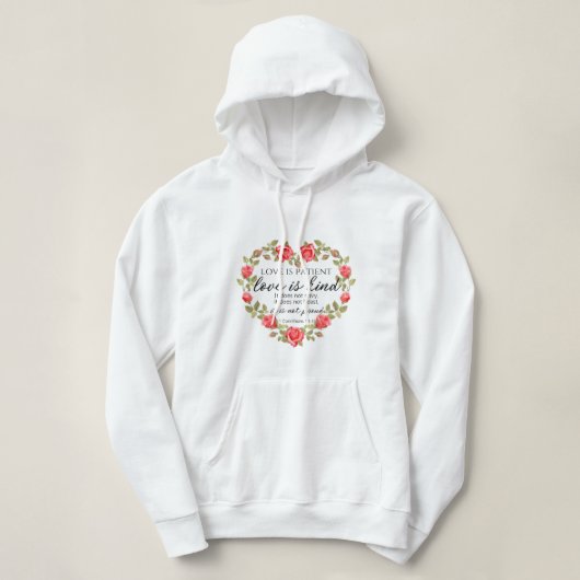 1 Korintiërs 13:4 Liefde is geduldig Bloemenhart Hoodie (Design voorkant)