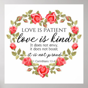 1 Korintiërs 13:4 Liefde is geduldig Bloemenhart Poster