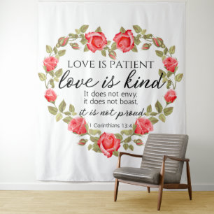 1 Korintiërs 13:4 Liefde is geduldig Bloemenhart Wandkleed