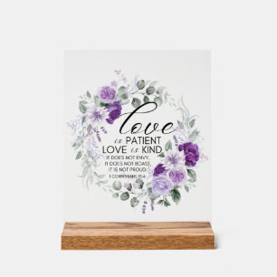 1 Korintiërs 13:4 Liefde is geduldig violette bloe Acryl Bord
