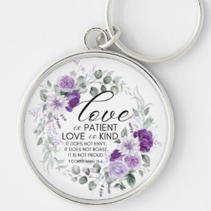1 Korintiërs 13:4 Liefde is geduldig violette bloe Sleutelhanger