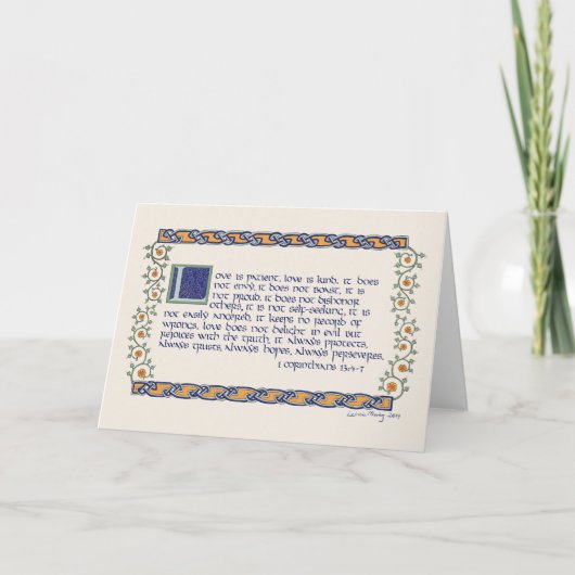 1 Korintiërs 13 Kalligrafie, wijnstokken en Keltis Kaart (Voorkant)