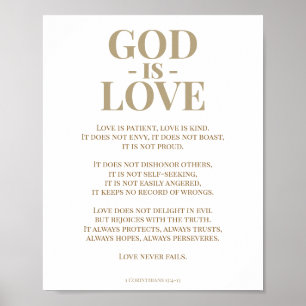 1 Korintiërs 13 Liefde Bijbel Verse Goud Wit Poster