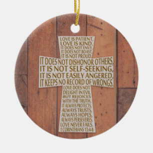 1 Korintiërs 13 Liefdeshoofdstuk Kruis Rustiek Keramisch Ornament