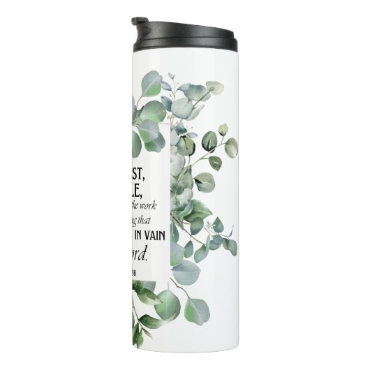 1 Korintiërs 15:58 Inspirerend verzen Eucalyptus Thermosbeker (Geroteerd rechts)