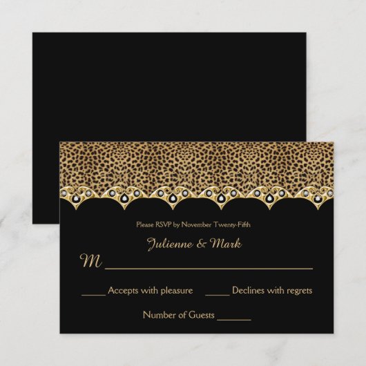 #1 Luipaardprint Goud Diamanten RSVP Kaart (Voorkant / Achterkant)
