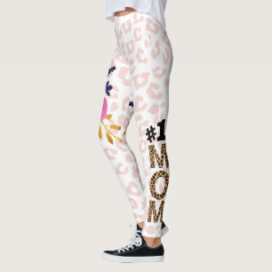 #1 Mam, Moederdag Floral Animal Print Leggins L Leggings