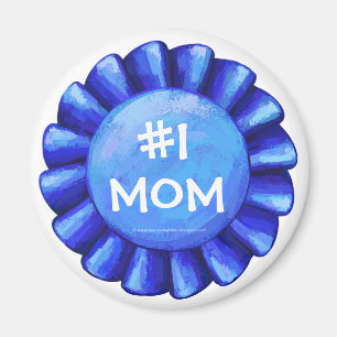 #1 Maman Bleu Ruban Magnet rond