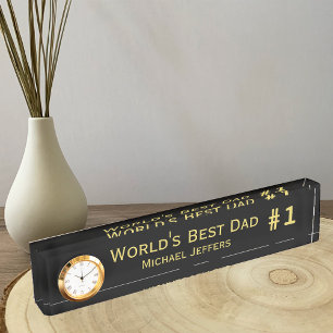 #1 Mondes meilleur papa Desk Nom Plaque avec horlo