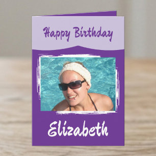 1 nom de photo carte d'anniversaire violet