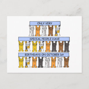 1 oktober Verjaardag Schattigee Cartoon Katten Briefkaart