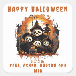 1 Ouder 3 Kinder - Halloween Party Vierkante Sticker