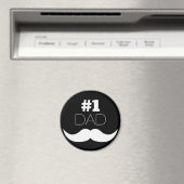 #1 Pap Black en White Mustache - Nummer 1 Magneet (Insitu (Vaatwasser))