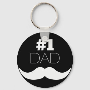 #1 Pap Black en White Mustache - Nummer 1 Sleutelhanger