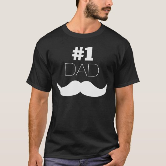 #1 Pap Black en White Mustache - Nummer 1 T-shirt (Voorkant)