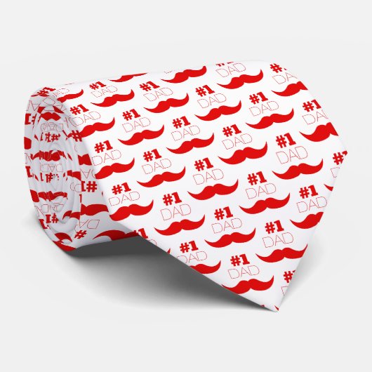 #1 Pap Red Mustache - Nummer 1 Stropdas (Opgerold)