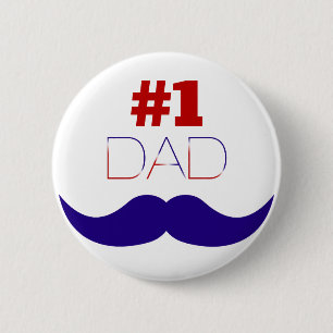 #1 Pap Red White en Blue Mustache - Nummer 1 Ronde Button 5,7 Cm