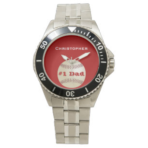 #1 Papa, naam, rood, Baseball Wrist Horloge