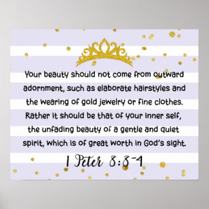 1 Peter 3:3-4 Inner Beauty Bible Verse Paarse Post Poster