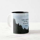 1 Peter 5:7 Al je zorgen over hem... Tweekleurige Koffiemok (Voorkant links)