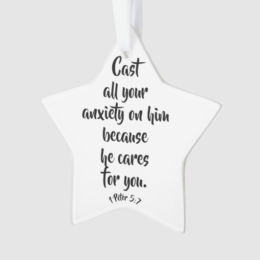 1 Peter 5:7 Bijbel angst Verse Aangepast Ornament (voorkant)