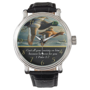 1 Peter 5:7 Christelijk Faith kruis met eenden Horloge