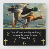 1 Peter 5:7 Christelijk Faith kruis met eenden Vierkante Klok (Voorkant)