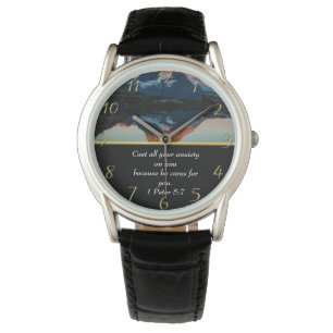 1 Peter 5:7 Christelijk Faith moutain-meer Horloge