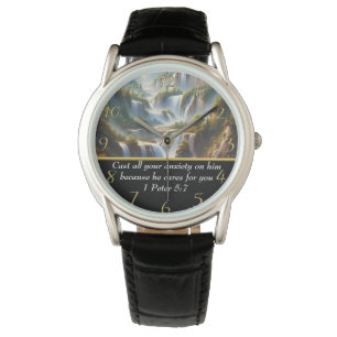 1 Peter 5:7 Christelijke Faith waterval Horloge